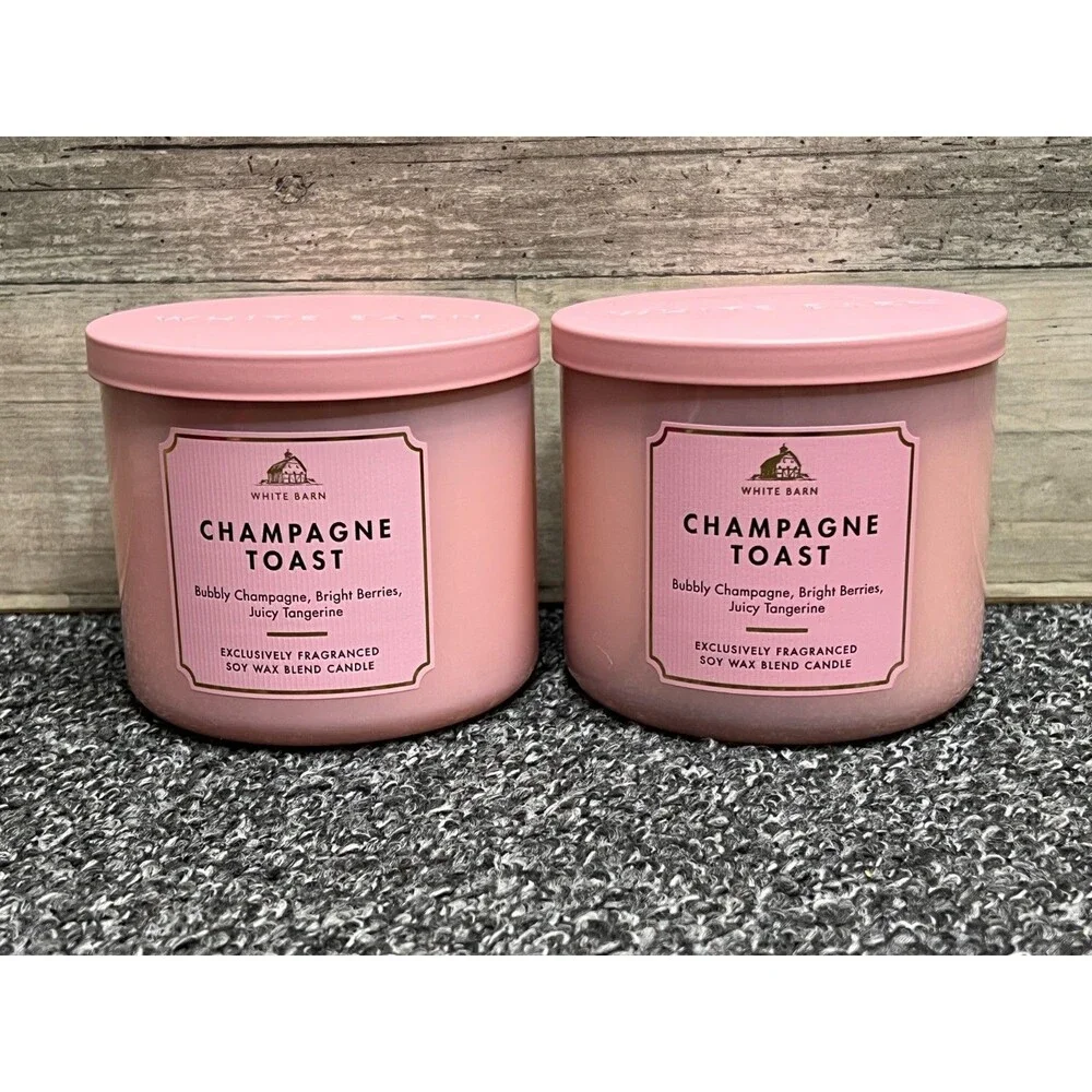 Pair of Bath & Body Works White Barn Champagne Toast 3-Wick Candles 14.5 oz